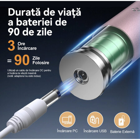 Periuta de dinti electrica pentru adulti + 6 capete de rezerva J30, Roz, JTF 738181