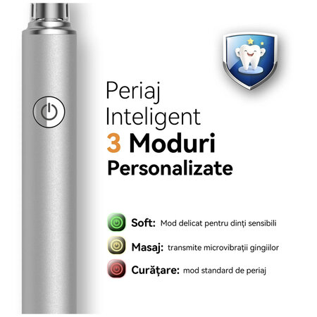 Periuta de dinti electrica pentru adulti + 6 capete de rezerva J30, Silver, JTF 738188