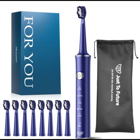 Periuta de dinti electrica pentru adulti + 8 capete de rezerva J40, Albastru, JTF