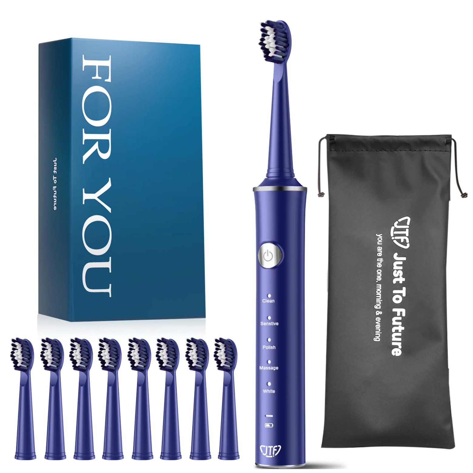 Periuta de dinti electrica pentru adulti + 8 capete de rezerva J40, Albastru, JTF