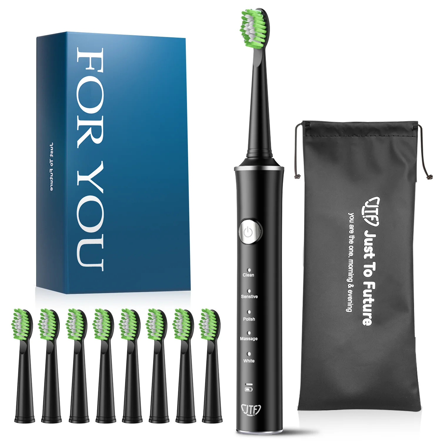Periuta de dinti electrica pentru adulti + 8 capete de rezerva J40, Negru, JTF