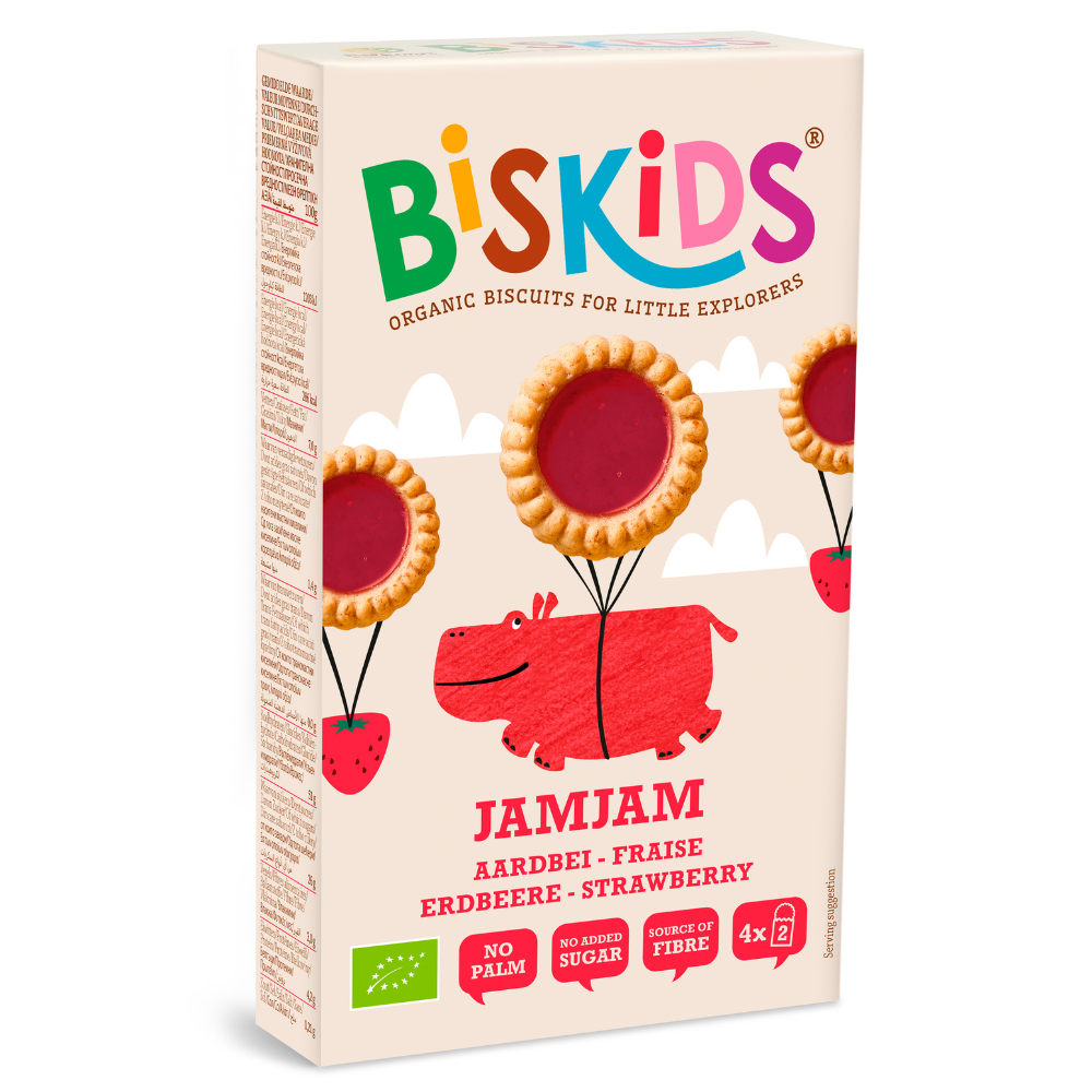 Biscuiti JamJam cu capsuni eco Biskids, 120 g, Belkorn