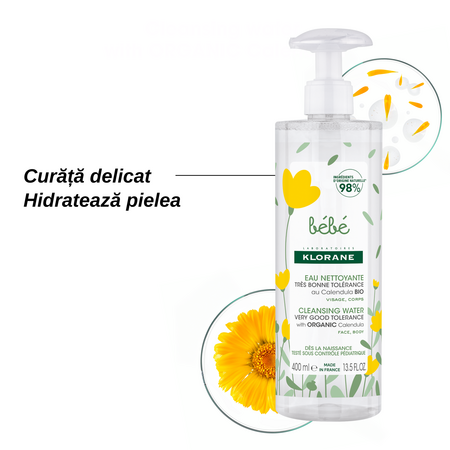 Apa de curatare cu galbenele Bio, 400 ml, Klorane Bebe 738459