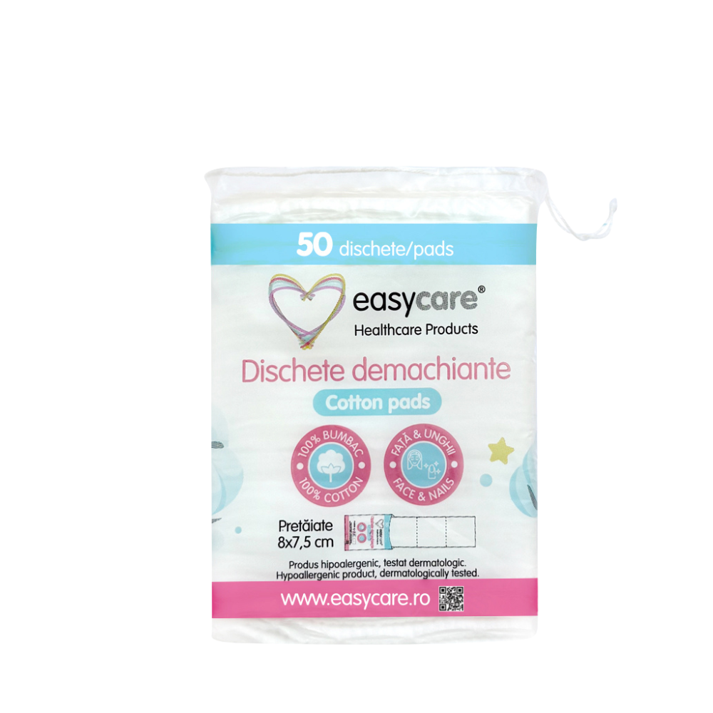 Dischete demachiante patrate, 8x7.5 cm, 50 bucati, EasyCare