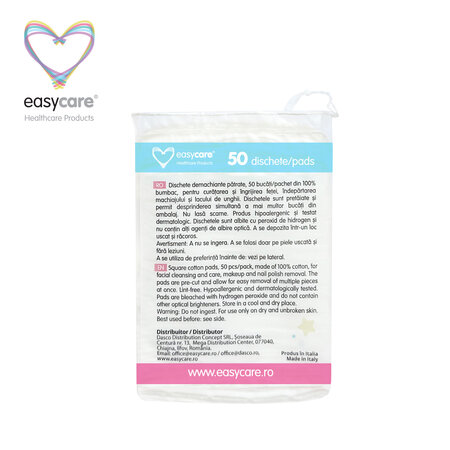Dischete demachiante patrate, 8x7.5 cm, 50 bucati, EasyCare 738466
