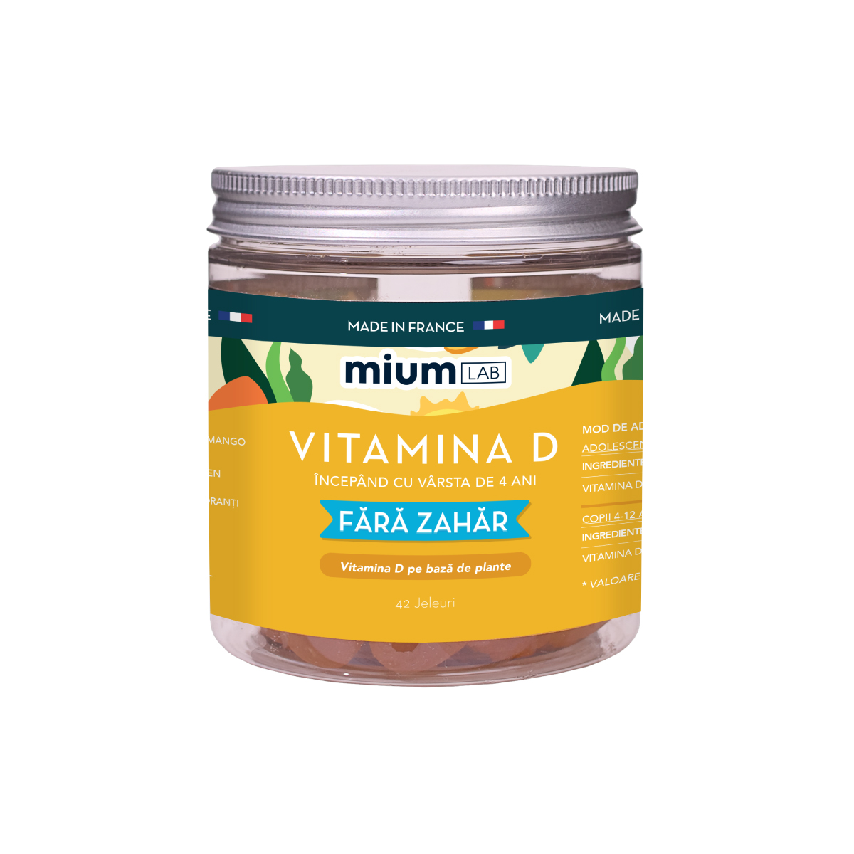 Jeleuri cu Vitamina D, Mango, 4 ani+, 42 bucati, Mium Lab