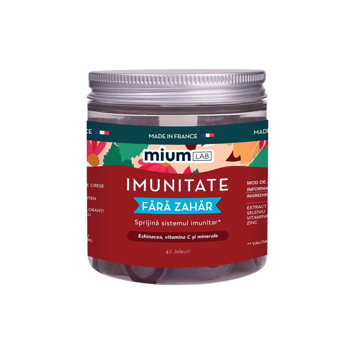 Jeleuri cu echinacea, vitamina C si minerale, Imunitate, Cirese, 42 bucati, Mium Lab