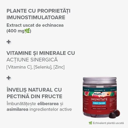Jeleuri cu echinacea, vitamina C si minerale, Imunitate, Cirese, 42 bucati, Mium Lab 738689
