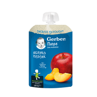 Piure bebelusi cu mar si piersica, 6 luni+, 150 g, Gerber