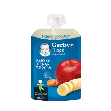 Piure bebelusi cu mar, banana si morcov, 150 g, Gerber