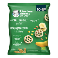 Snack gustare bio cu grau, porumb si banana, 10 luni+, 28 g, Gerber