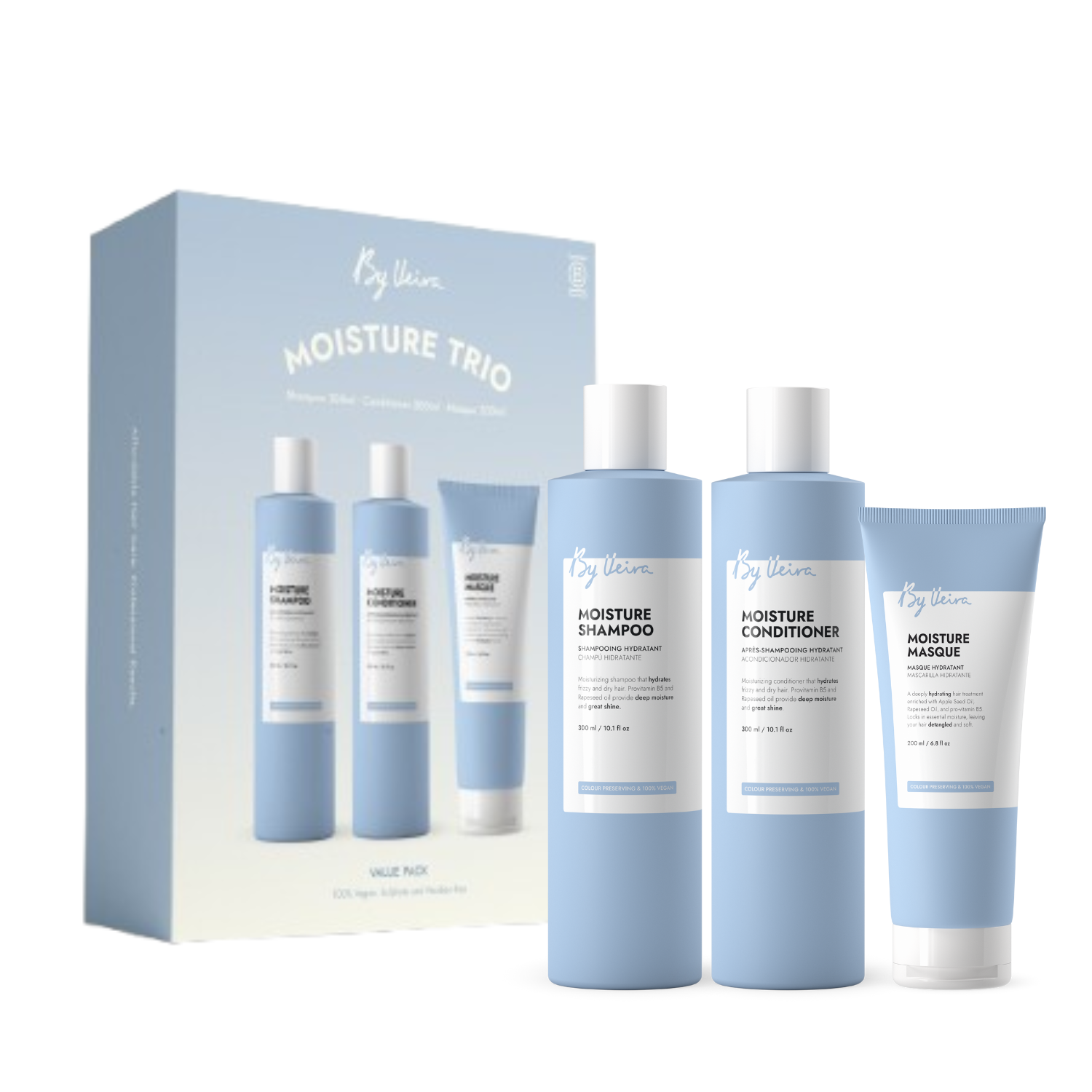 Set hidratant Sampon, Balsam si Masca de par Moisture, 300/300/200 ml, By Veira