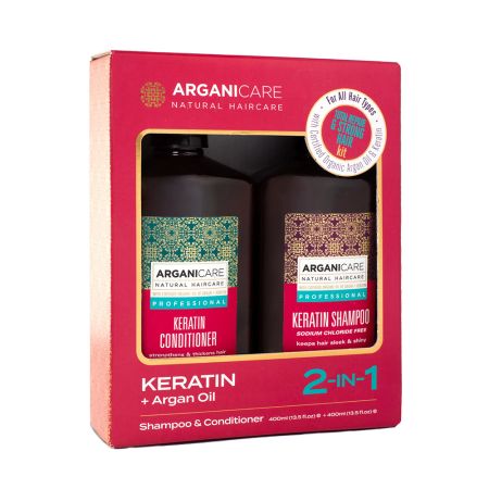 Set sampon si balsam cu keratina si ulei de Argan, 2x400 ml, Arganicare