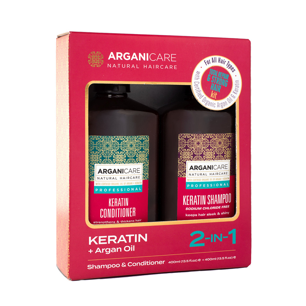Set sampon si balsam cu keratina si ulei de Argan, 2x400 ml, Arganicare