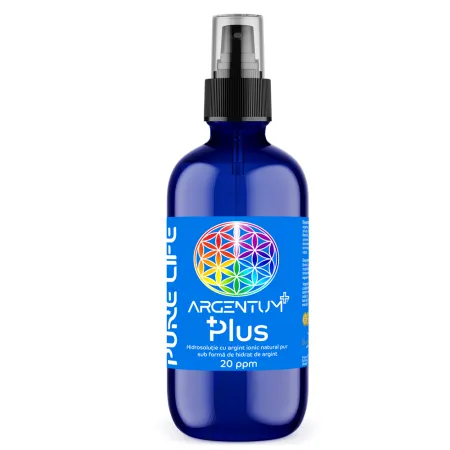 Hidrosolutie cu argint ionic, 20PPM, Argentum+ Plus, 120 ml, Pure Life