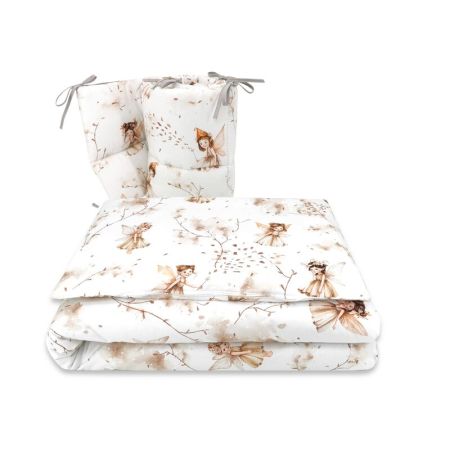 Lenjerie patut cu 3 piese cu protectie laterala, 120x60 cm, Fairy, MimiNu