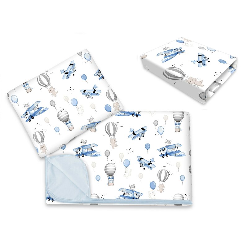 Lenjerie patut cu 3 piese, 120x60 cm, Blue Plane, MimiNu