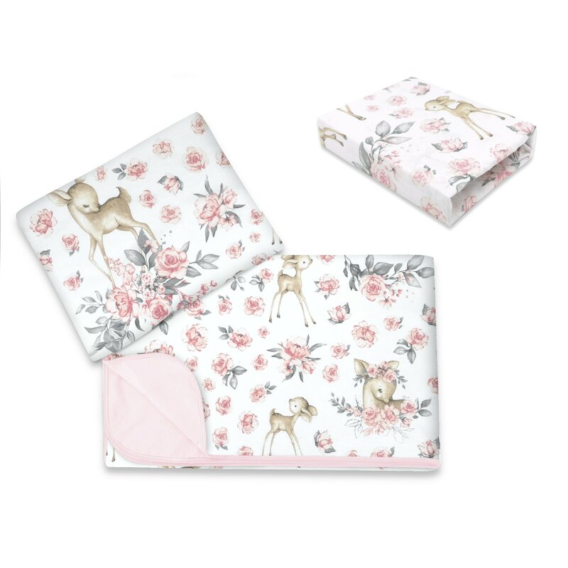 Lenjerie patut cu 3 piese, 120x60 cm, Sweet Deer Pink, MimiNu