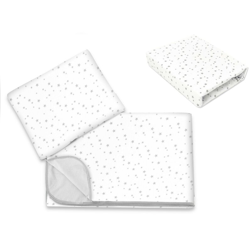 Lenjerie patut cu 3 piese, 120x60 cm, Mini Gray Stars, MimiNu