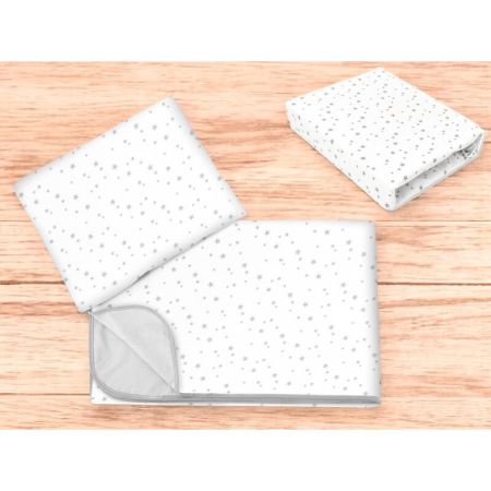 Lenjerie patut cu 3 piese, 120x60 cm, Mini Gray Stars, MimiNu 739790