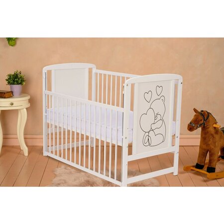 Patut din lemn pentru bebe cu laterala culisanta, Alb, Timmi Heart, Qmini 739884