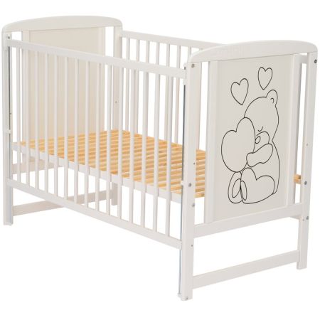 Patut din lemn pentru bebe cu laterala culisanta, Alb, Timmi Heart, Qmini