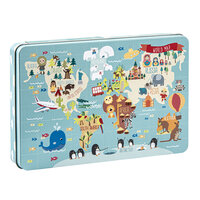 Puzzle XL Harta Lumii, 24 x 48 cm, 3 ani+, 24 piese in cutie metalica, Apli Kids