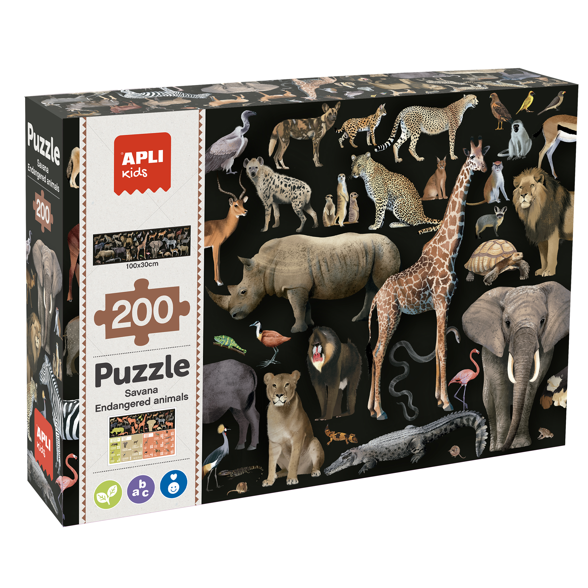 Puzzle Animale in Pericol, Savana, 6 ani+, 200 piese, Apli Kids