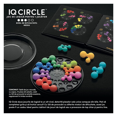Joc de logica cu 120 de provocari, IQ Deluxe Circle, 14 ani+, Smart Games 740650