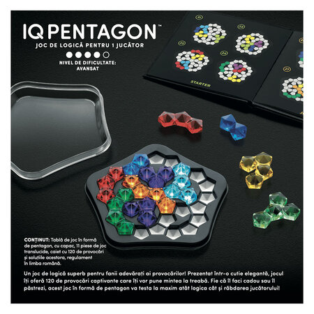 Joc de logica cu 120 de provocari, IQ Deluxe Pentagon, 14 ani+, Smart Games 740655