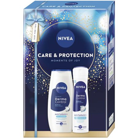 Pachet gel dus + deodorant spray Care&Protection Derma Control Defend, 250 + 150 ml, Nivea