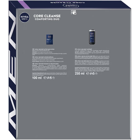 Set gel dus + lotiune dupa ras Core Cleanse, 250 + 100 ml, Nivea Men 740703