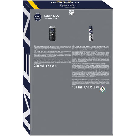 Set gel dus + deodorant spray Clean&Go, 250 + 150 ml, Nivea Men 740705