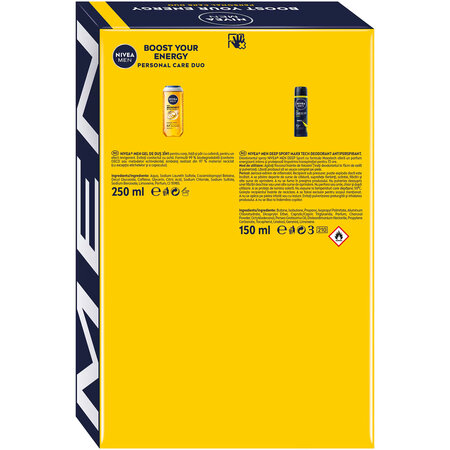 Pachet gel dus + deodorant spray Boost Your Energy, 250 + 150 ml, Nivea Men 740708
