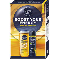 Pachet gel dus + deodorant spray Boost Your Energy, 250 + 150 ml, Nivea Men