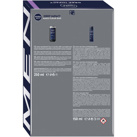 Pachet gel dus + deodorant spray Deep Impact, 250 + 150 ml, Nivea Men 740710