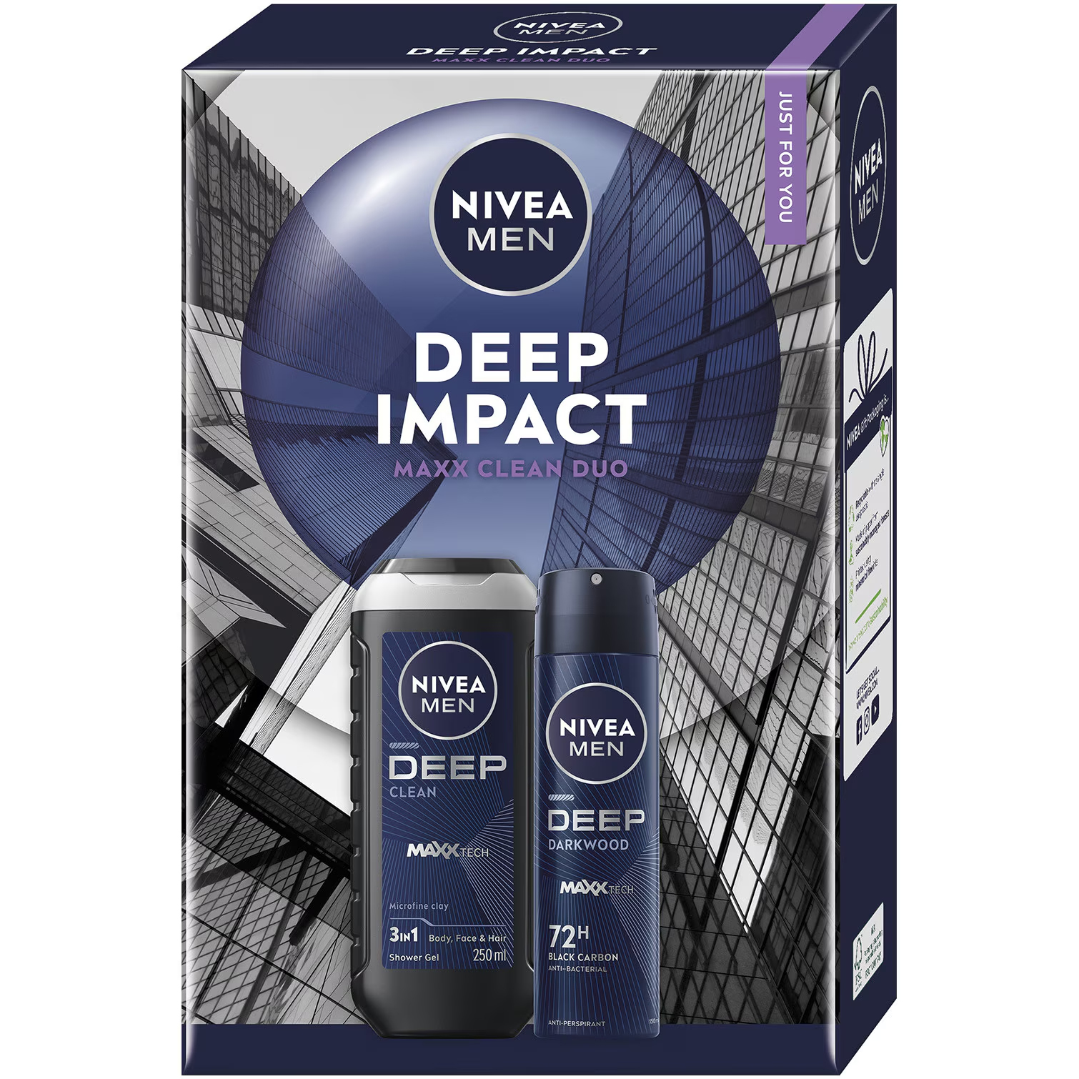Pachet gel dus + deodorant spray Deep Impact, 250 + 150 ml, Nivea Men