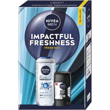 Pachet gel dus + deodorant stick Impactful Freshness, 250 + 150 ml, Nivea Men