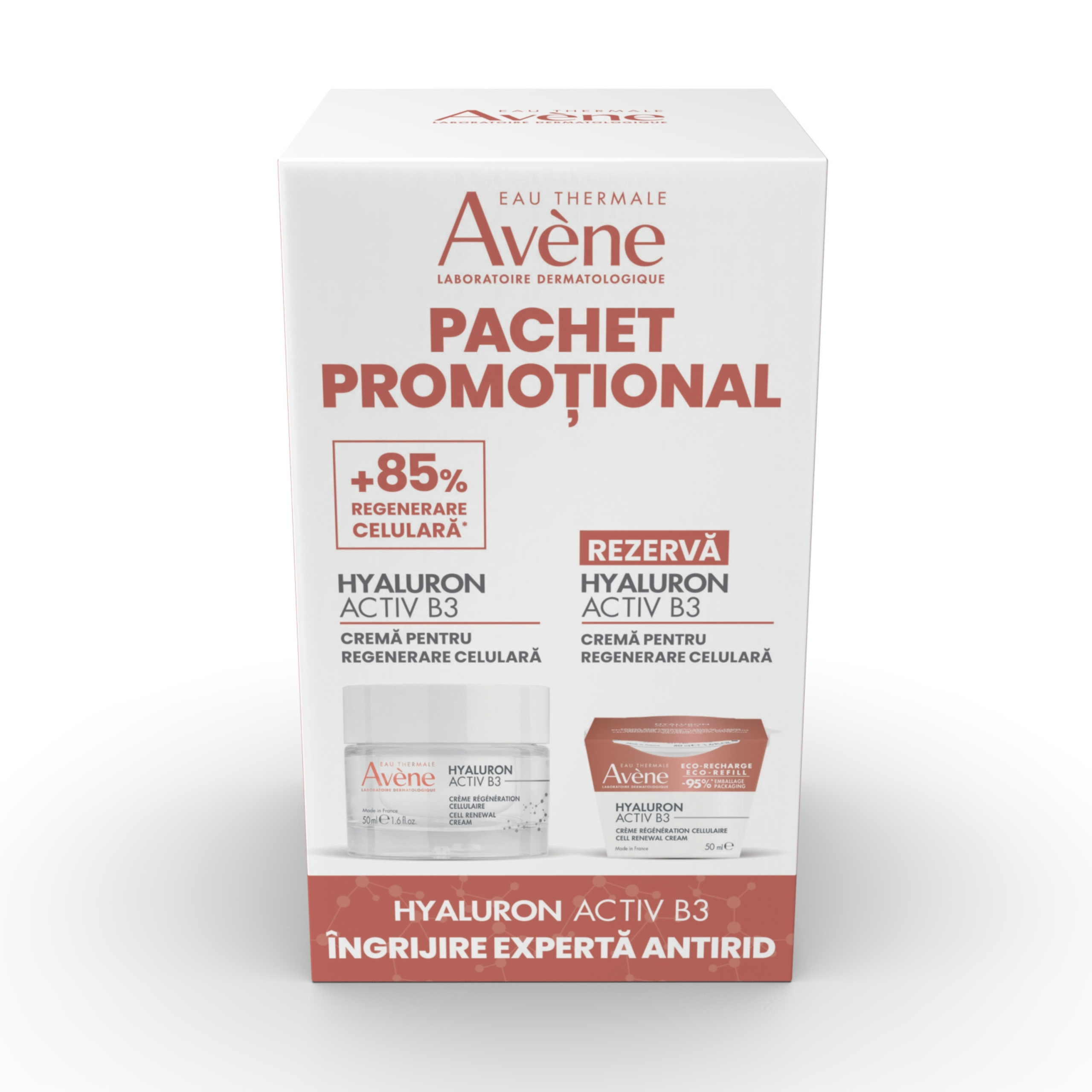 Pachet Crema regenerare celulara si rezerva Hyaluron Activ B3, 2x50 ml, Avene