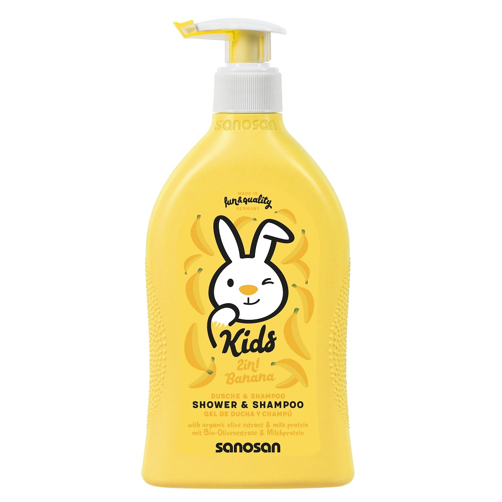 Gel de dus si sampon 2 in 1 cu aroma de banane, 400 ml, Sanosan