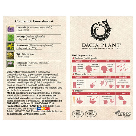 Emocalm ceai, 50 g, Dacia Plant 808329