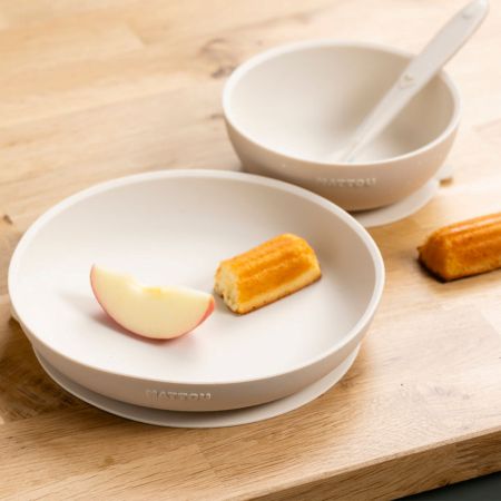Farfurie, Castronel cu ventuza si lingurita din silicon, Crem, Nattou 742076