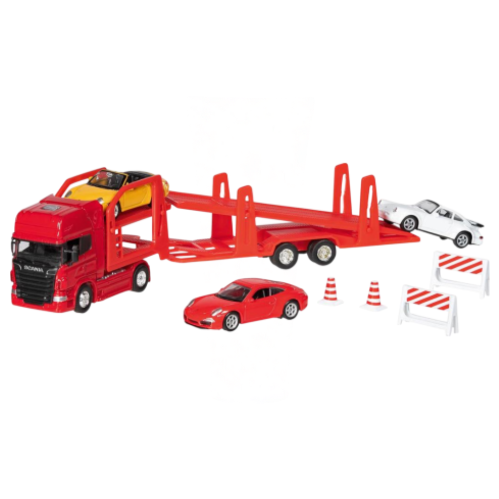 Camion die-cast transportor de masini Scania V8, scara 1:60-64, 3 ani+, Goki
