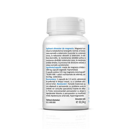 Magneziu Malat Optimum 1000 mg, 30 capsule, Zenyth 743102