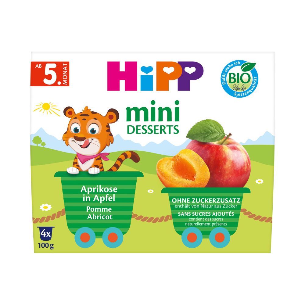 Mini desert Bio cu mere si caise, 4 x 100 g, Hipp