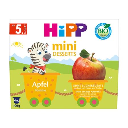 Mini desert Bio cu mere, 5 luni+, 4 x 100 g, Hipp