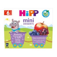 Mini desert Bio cu mere, afine si rodie, 4 x 100 g, Hipp