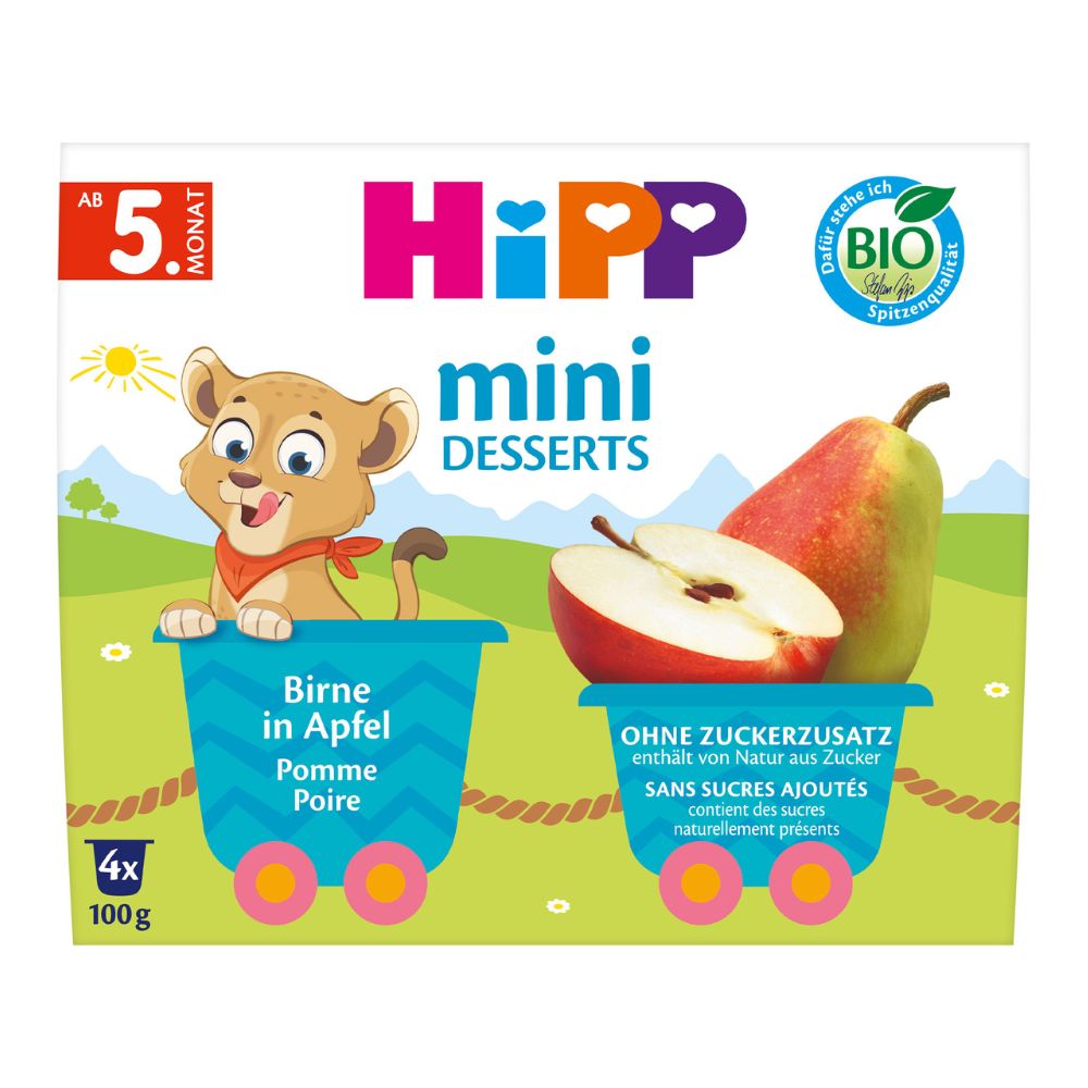 Mini desert Bio cu mere si pere, 4 x 100 g, Hipp
