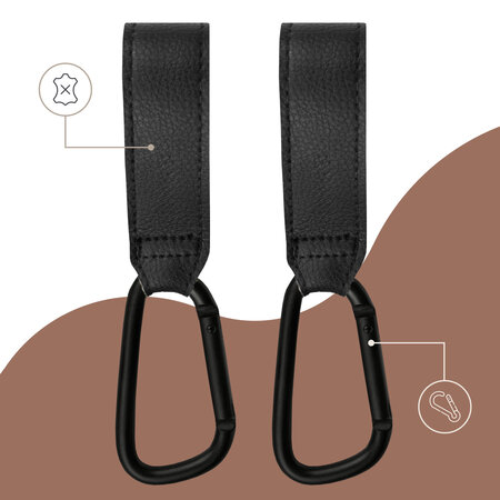 Carlige universale din piele ecologica pentru carucior, Negru, 2 bucati, Sipo 743394