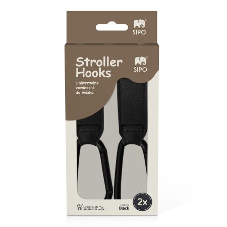Carlige universale din piele ecologica pentru carucior, Negru, 2bucati, Sipo